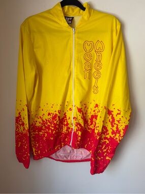 Pace Cycling Long Sleeve Jersey- Yellow And Red  Flame Look With “Mean Wheels”